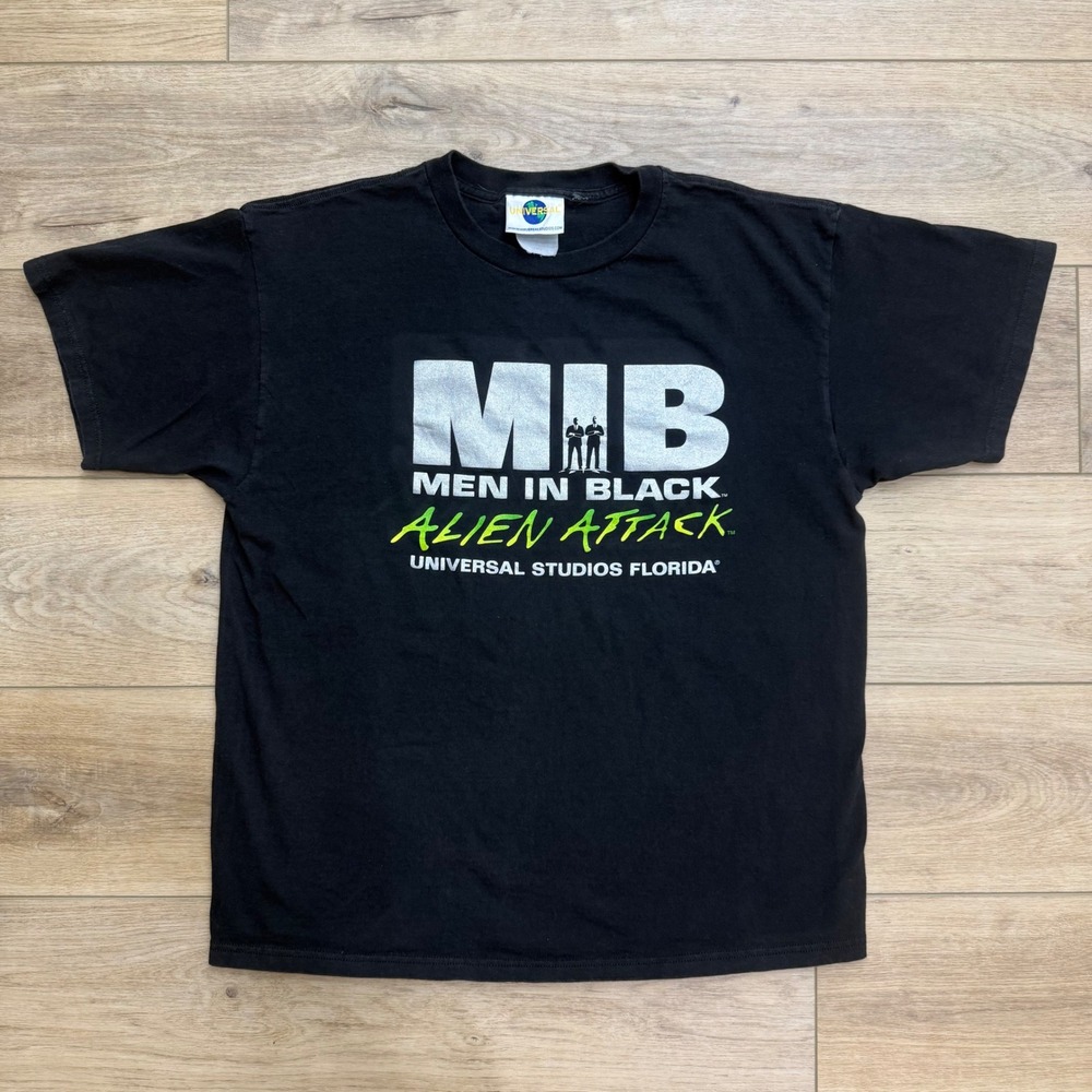 Vintage Y2K Men In Black Alien Attack Universal Studios Florida T-Shirt Black